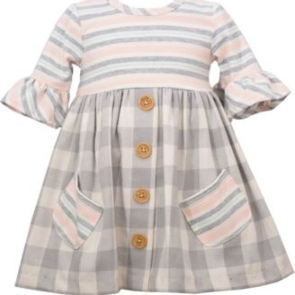 Bonnie Baby Baby Girls Striped to Check Dress